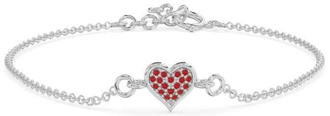 Ruby Silver Heart Chain Bracelet