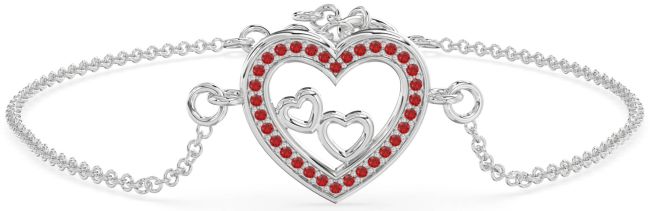 Ruby Silver Heart Chain Bracelet