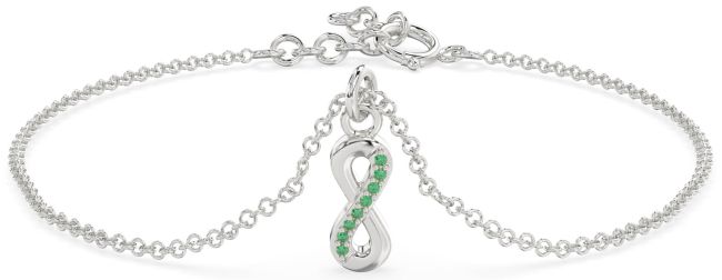 Emerald Silver Infinity Chain Bracelet