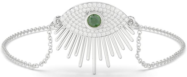 Diamond & Emerald Silver Evil Eye Chain Bracelet