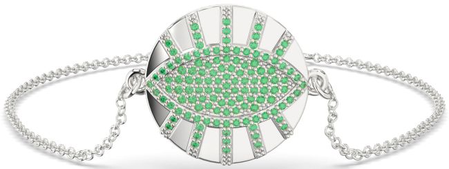 Emerald Platinum Evil Eye Disc Chain Bracelet