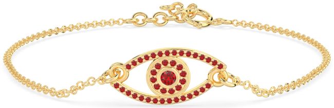 Ruby Gold Silver Evil Eye Chain Bracelet