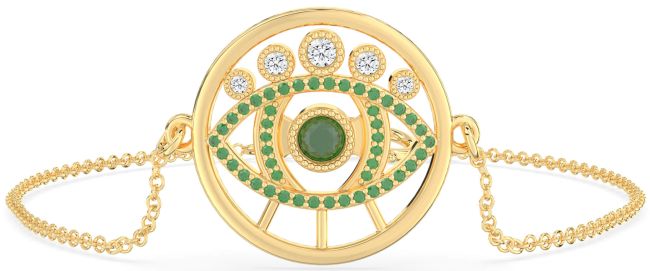 Emerald Gold Silver Evil Eye Chain Bracelet