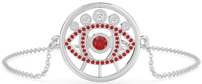 Ruby White Gold Evil Eye Chain Bracelet
