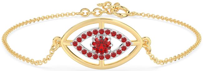 Ruby Gold Silver Evil Eye Chain Bracelet
