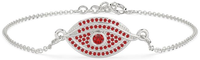 Ruby White Gold Evil Eye Chain Bracelet