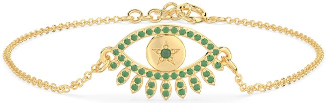 Emerald Gold Silver Evil Eye Chain Bracelet