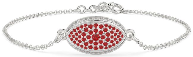 Diamond Ruby Platinum Evil Eye Chain Bracelet