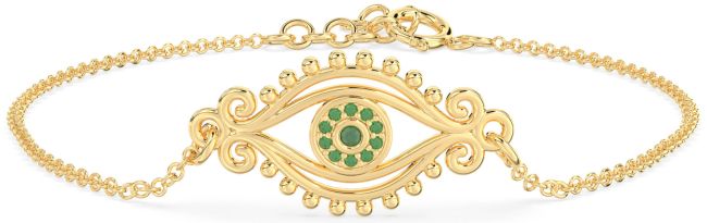 Emerald Gold Silver Evil Eye Chain Bracelet