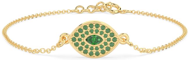 Emerald Gold Evil Eye Chain Bracelet