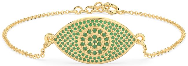 Emerald Gold Silver Evil Eye Chain Bracelet