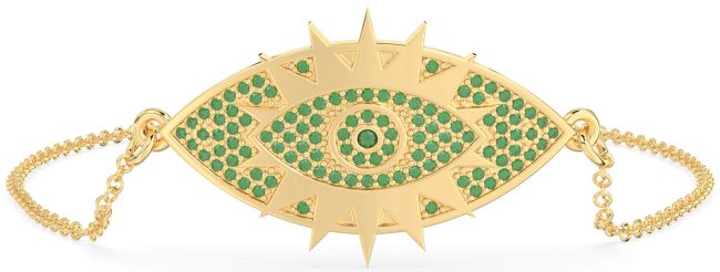 Emerald Gold Evil Eye Chain Bracelet