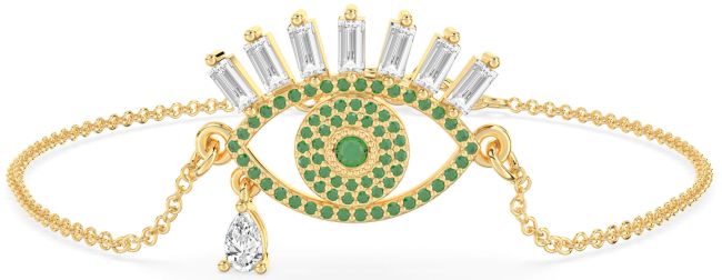 Emerald Gold Silver Evil Eye Chain Bracelet