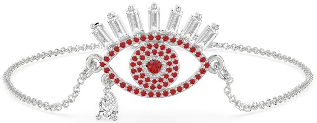Ruby White Gold Evil Eye Chain Bracelet