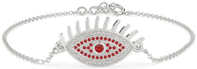 Ruby White Gold Evil Eye Chain Bracelet