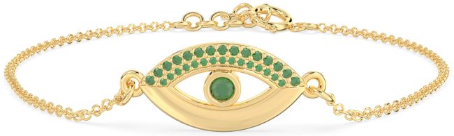 Emerald Gold Evil Eye Chain Bracelet