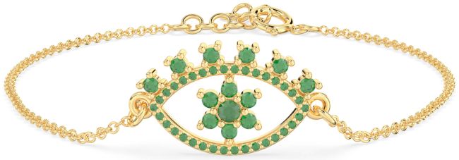 Emerald Gold Silver Evil Eye Chain Bracelet