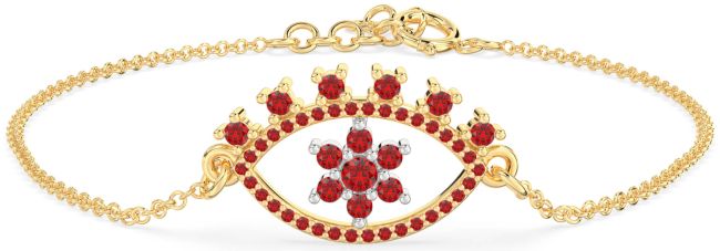 Ruby Gold Silver Evil Eye Chain Bracelet