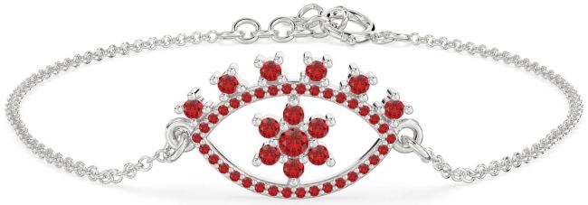 Ruby White Gold Evil Eye Chain Bracelet