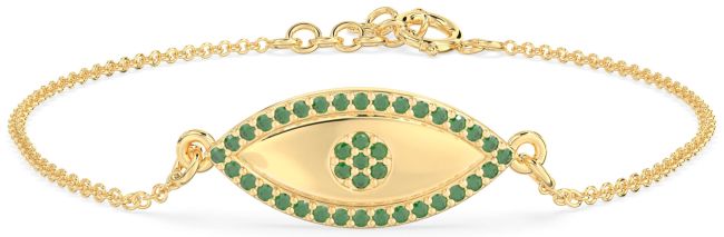 Emerald Gold Silver Evil Eye Chain Bracelet