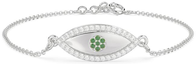 Diamond & Emerald Silver Evil Eye Chain Bracelet