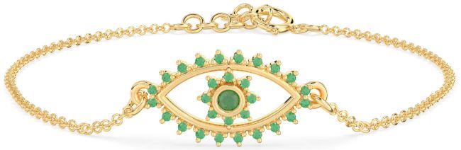 Emerald Gold Evil Eye Chain Bracelet