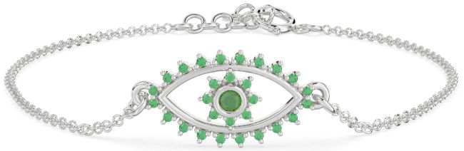 Emerald Platinum Evil Eye Chain Bracelet