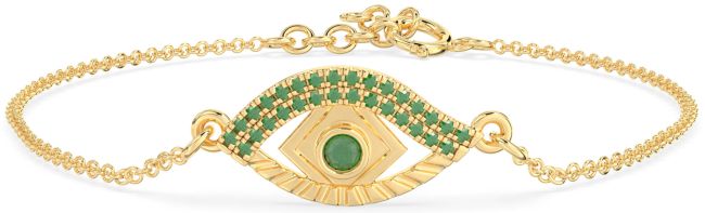 Emerald Gold Silver Evil Eye Chain Bracelet