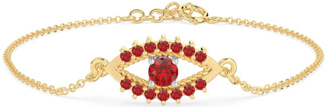 Ruby Gold Silver Evil Eye Chain Bracelet