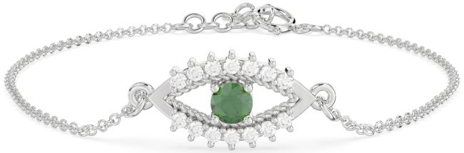 Diamond & Emerald Silver Evil Eye Chain Bracelet