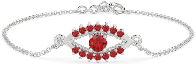 Ruby White Gold Evil Eye Chain Bracelet