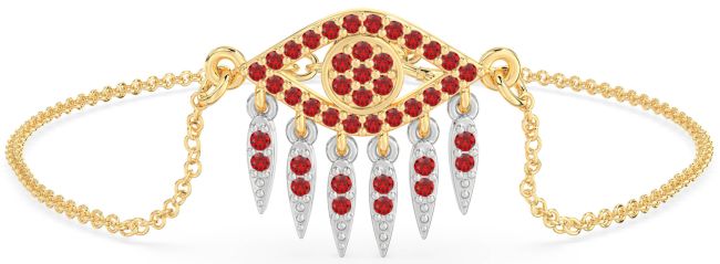 Ruby Gold Silver Evil Eye Chain Bracelet