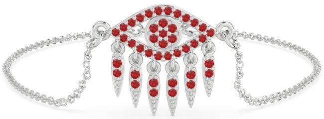 Ruby White Gold Evil Eye Chain Bracelet