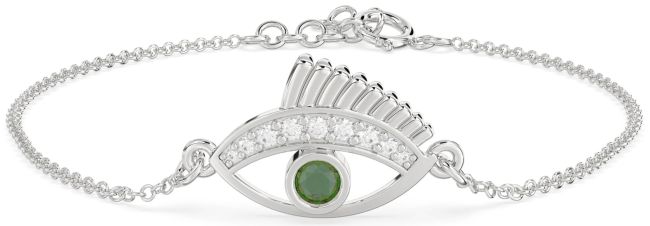 Diamond & Emerald Silver Evil Eye Chain Bracelet