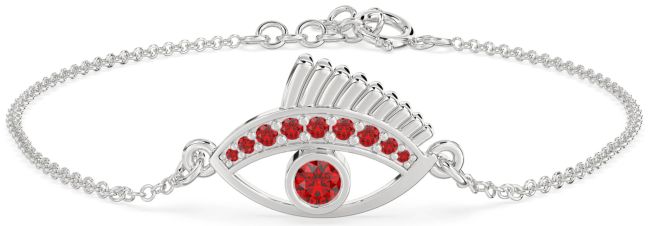 Ruby White Gold Evil Eye Chain Bracelet