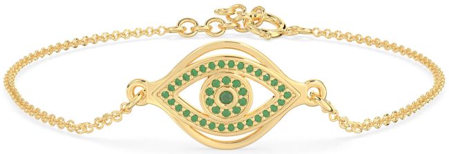 Emerald Gold Silver Evil Eye Chain Bracelet