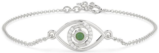 Diamond & Emerald Silver Evil Eye Chain Bracelet