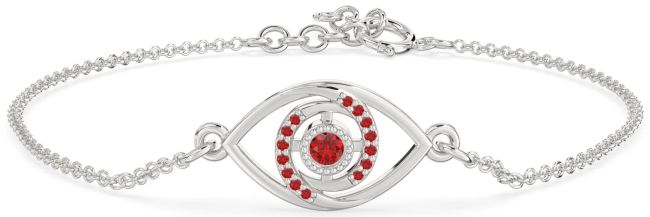 Ruby White Gold Evil Eye Chain Bracelet