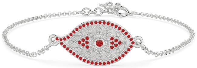 Ruby White Gold Evil Eye Chain Bracelet