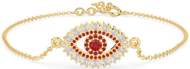Diamond Ruby Gold Evil Eye Chain Bracelet