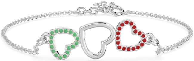 Emerald & Ruby Platinum Heart Chain Bracelet