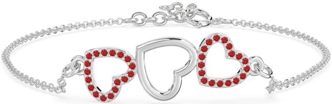 Ruby Platinum Heart Chain Bracelet