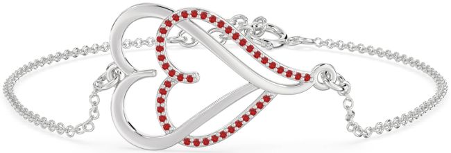 Ruby Silver Heart Interlock Chain Bracelet