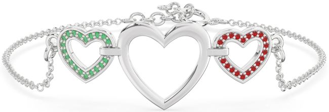 Emerald & Ruby Platinum Heart Chain Bracelet