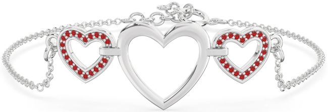 Ruby Platinum Heart Chain Bracelet