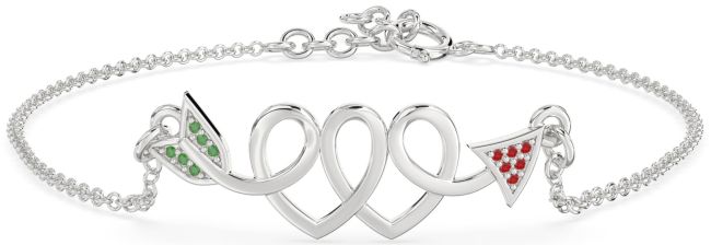 Emerald & Ruby Platinum Heart Chain Bracelet