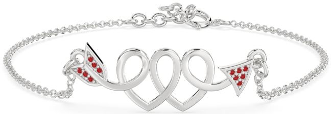Ruby Platinum Heart Chain Bracelet
