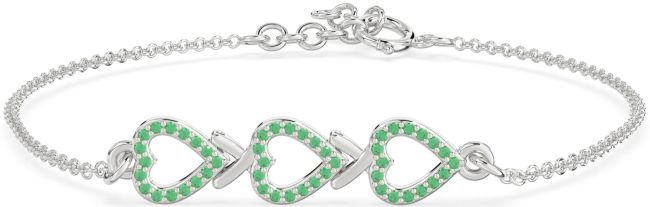 Emerald Platinum Heart Chain Bracelet
