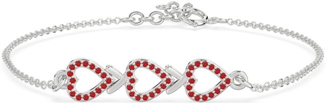 Ruby Platinum Heart Chain Bracelet