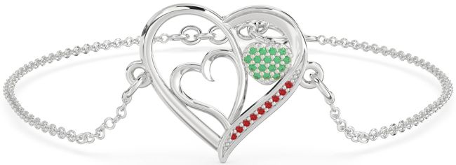 Emerald & Ruby Platinum Heart Chain Bracelet